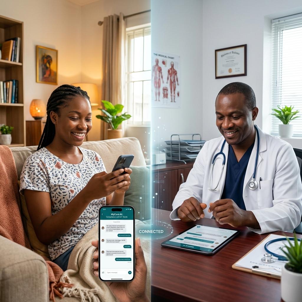 Nigerian user using app and a doctor connected via Uhealth